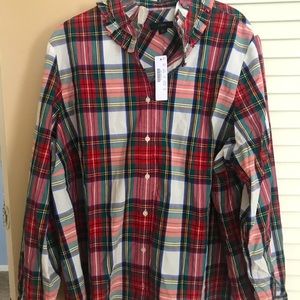 J crew ruffled Stewart plaid button down. NWT